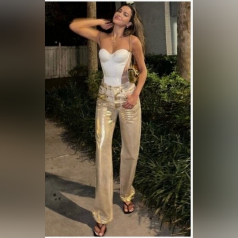 Zara Merallic Gold Jeans Nwt